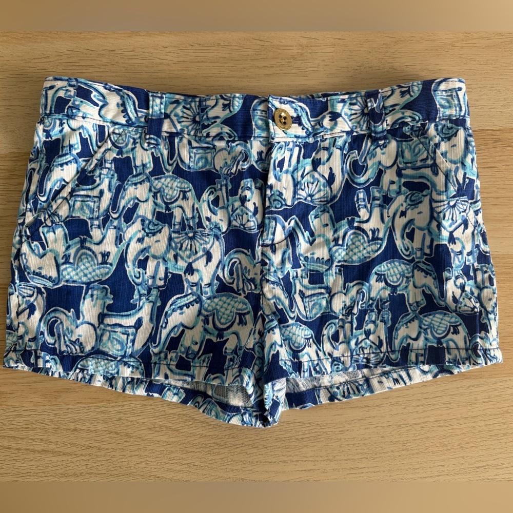 Lilly Pulitzer Blue Elephant Print Girls Shorts size 14